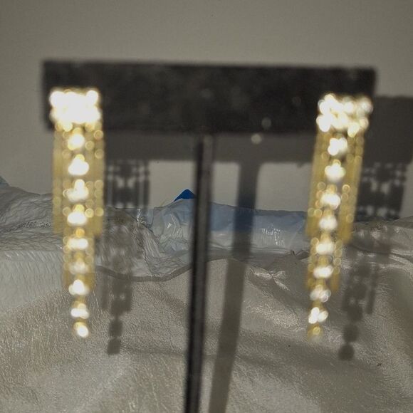 Art Deco Style Women's Vintage Earrings Dangle Drop Gold Tone Rhinestone - Picture 2 of 7